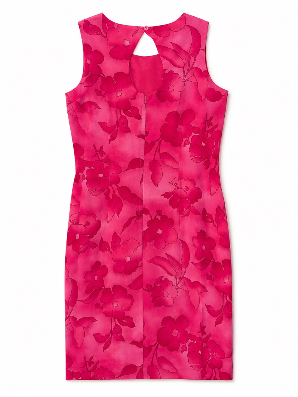 Maggy London 100% Silk Sleeveless Pink Floral Sheath Dress Size 8 - Picture 3 of 4